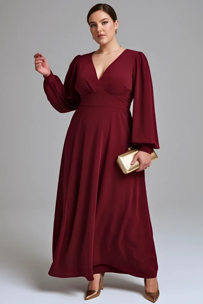 Plus Size Winter Party Deep Red Maxi Dress