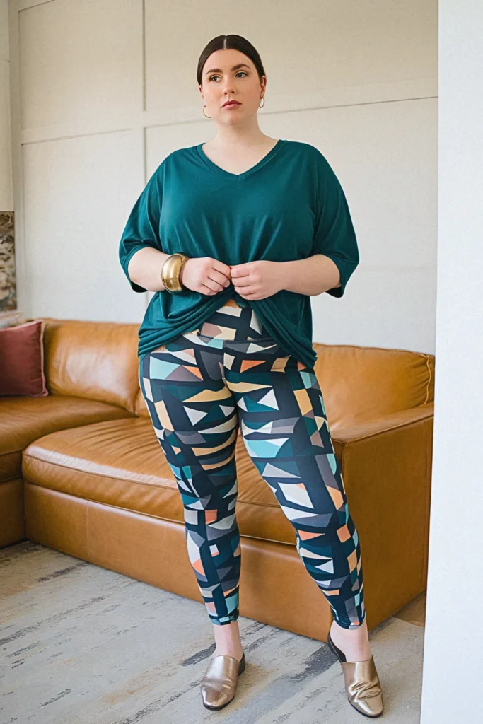Plus Size Geometric Print Legging Outfit