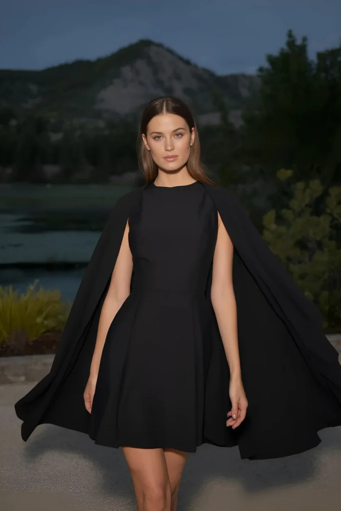 Classy New Years Eve Cape Dress Outfit