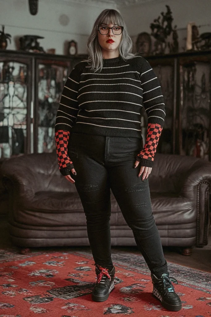 Plus Size Emo Striped Sweater Fall Outfit