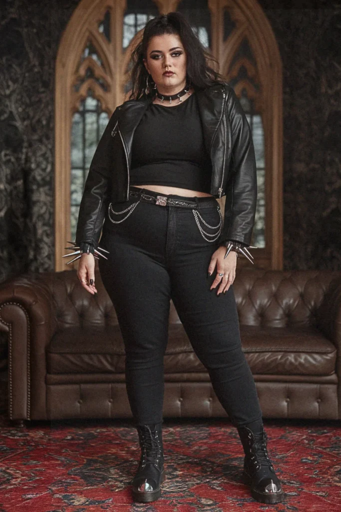 Plus Size Punk Leather Jacket Fall Outfit