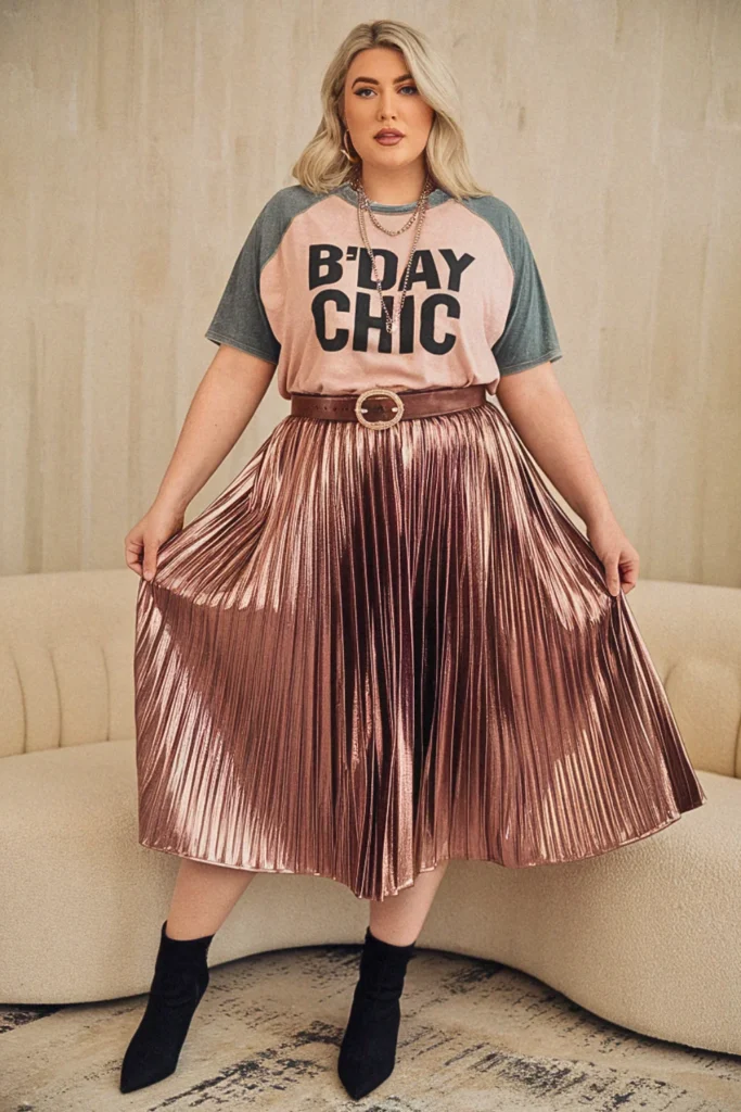 Pleated Midi Skirt with Graphic Tee Birthday Outfit