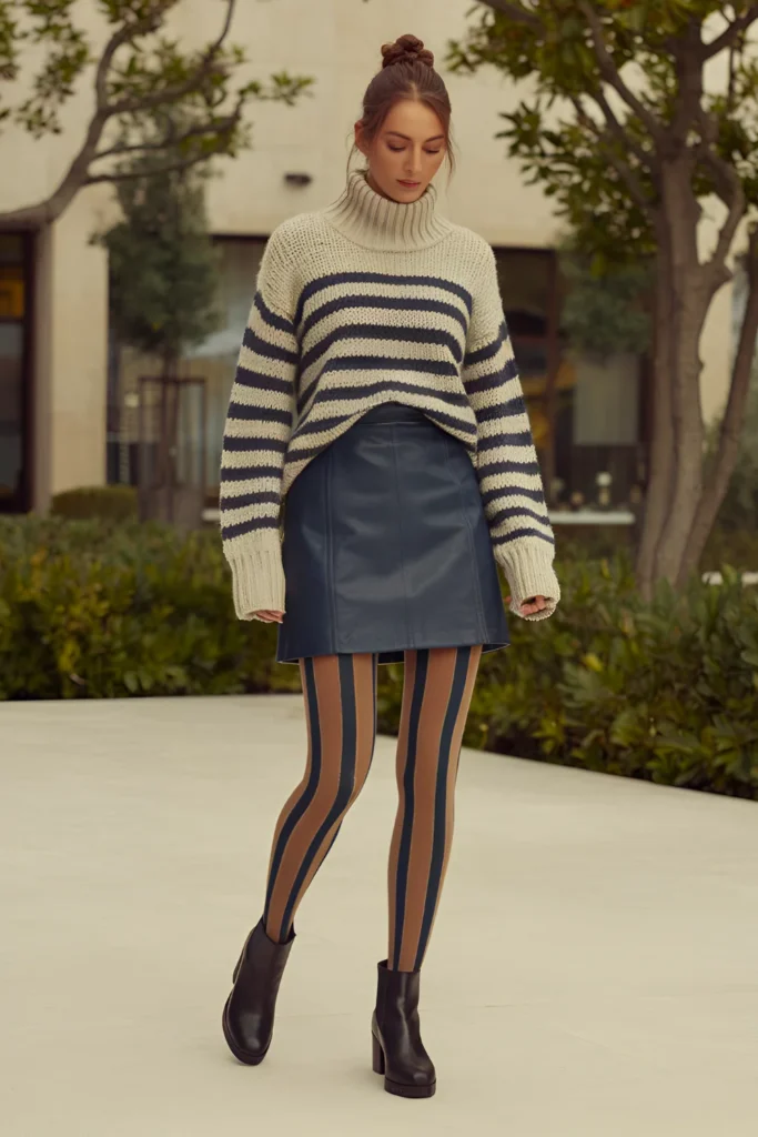 Winter Casual Sweater and Leather Skirt Outfit