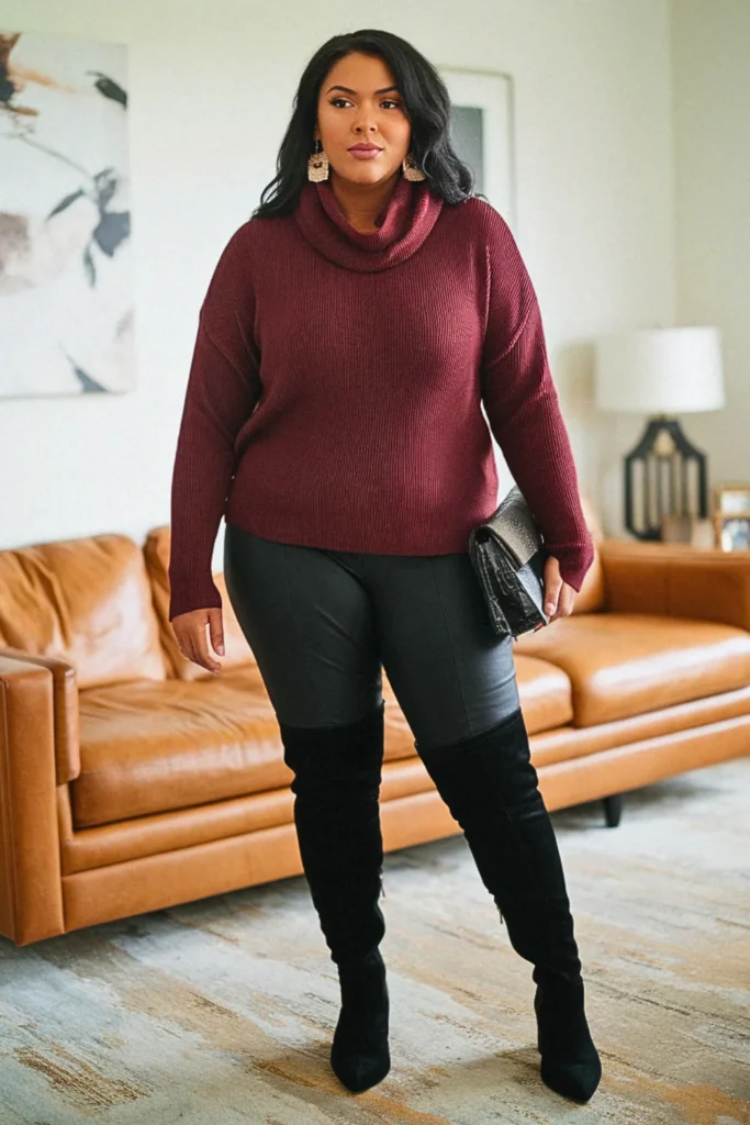 Plus Size Casual Cowl Neck Sweater Night Fall Outfit