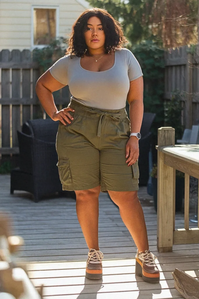 Plus Size Utility Shorts Combo Summer Outfit