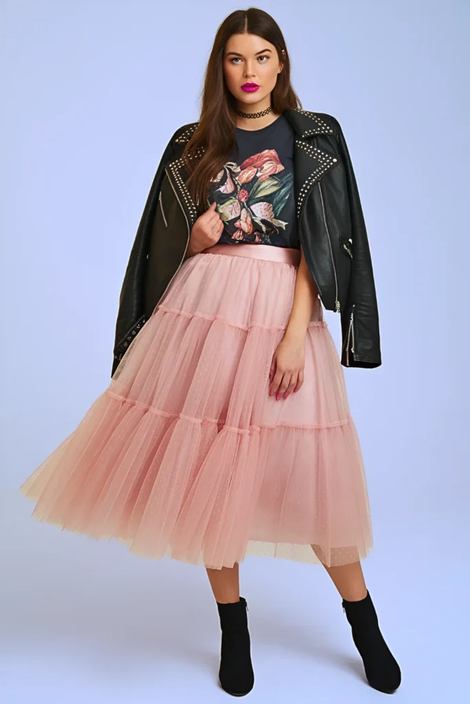 Blush Pink Tulle Skirt and Graphic Tee Edgy-Meets-Girly Spring Birthday Party Outfit