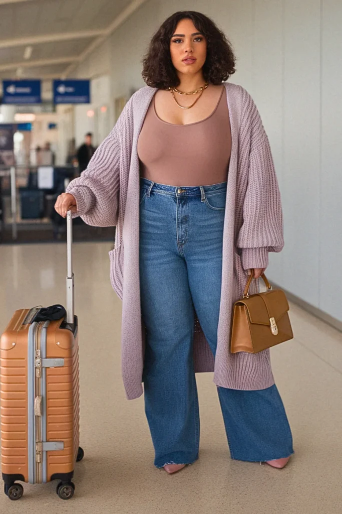 Plus Size Fall Oversized Cardigan and Bodysuit Travel Outfit