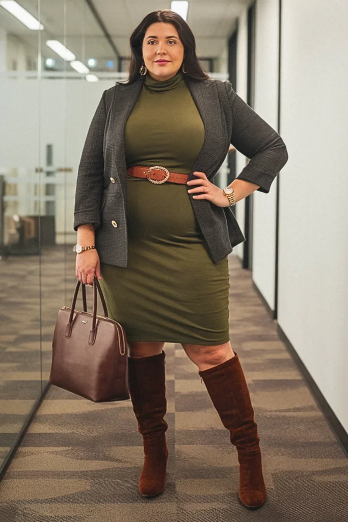 Plus Size Fall Turtleneck Dress Business Casual Outfit