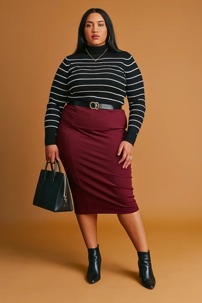 Plus Size Autumn Striped Sweater Office Work Outfit