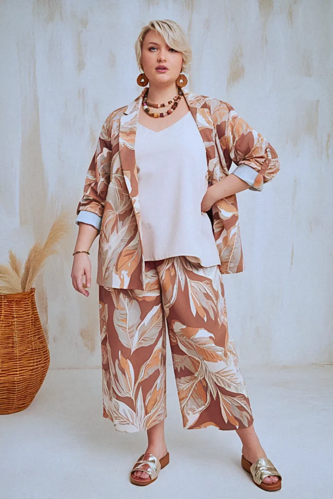 Plus Size Summer Tropical Print Coordinates Party Outfit