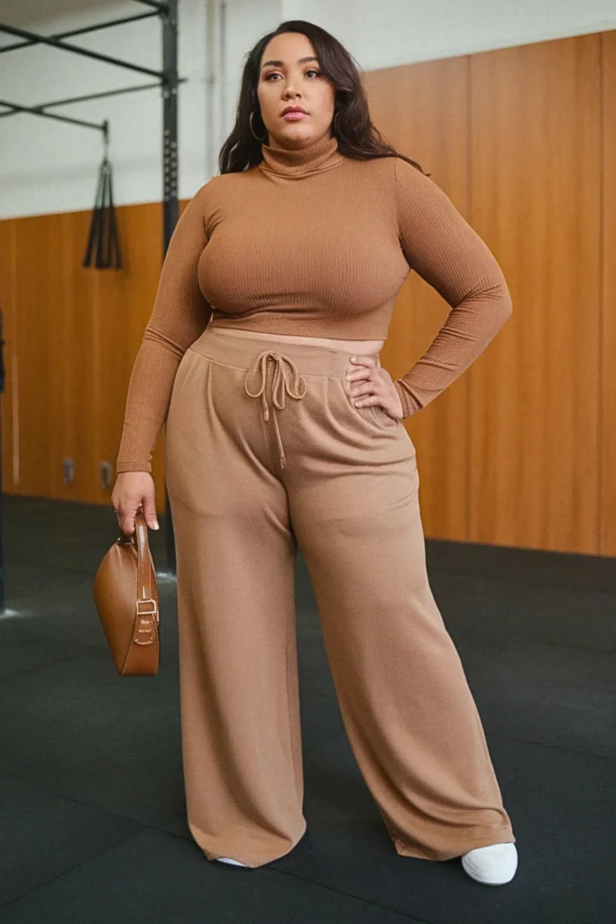 Plus Size Fall Turtleneck and Wide-Leg Joggers Athleisure Outfit