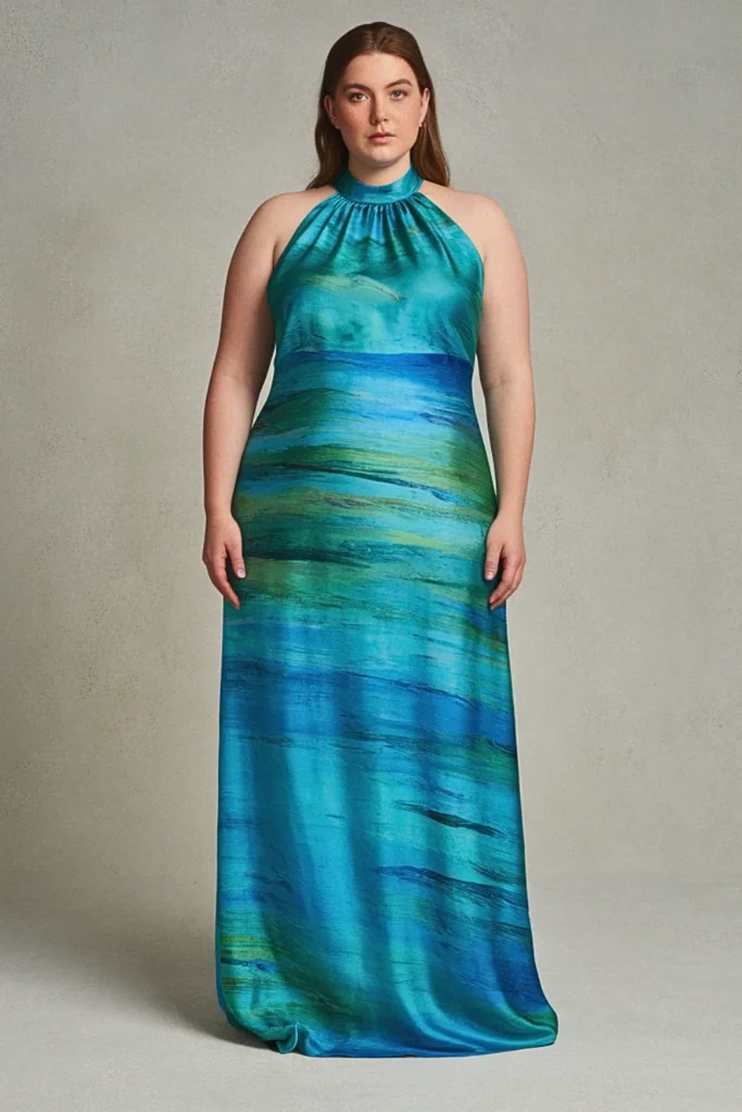 Plus Size Beach Hand-Painted Silk Wedding Guest Dress
