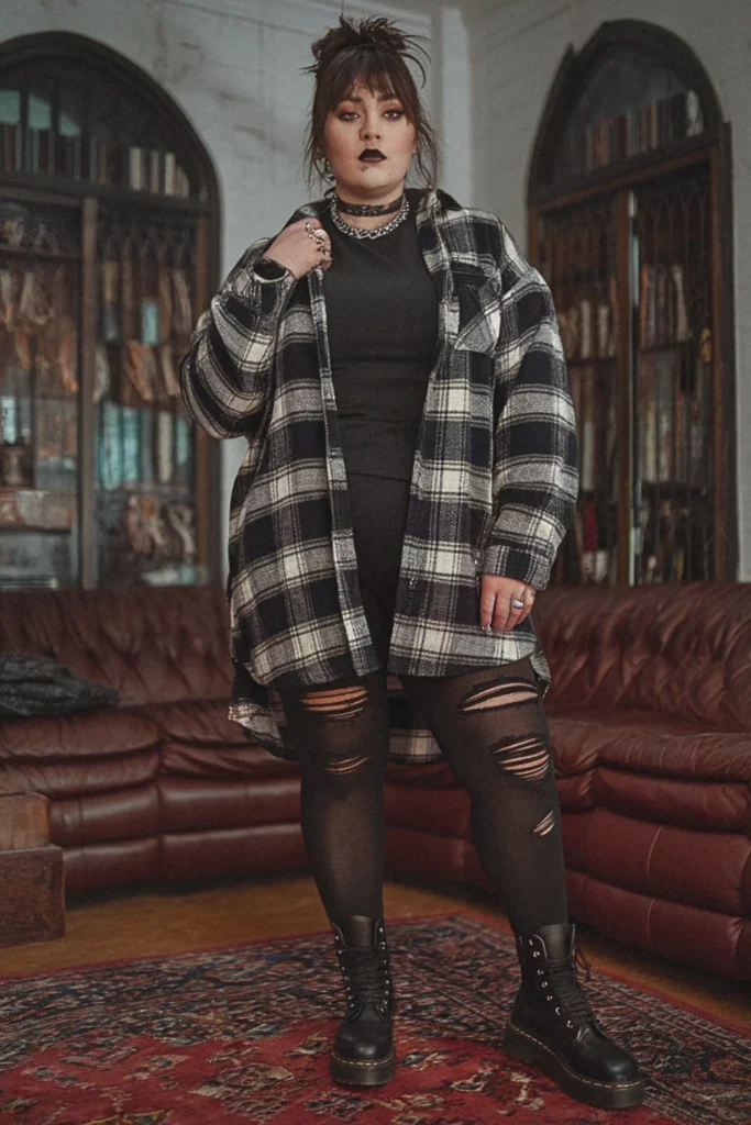 Plus Size Grunge Flannel Dress Fall Outfit