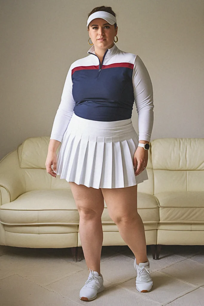Plus Size Summer Tennis-Inspired Pleated Skort Mom Outfit