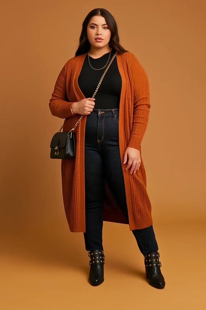 Plus Size Autumn Burnt Orange Cardigan Office Work Outfit