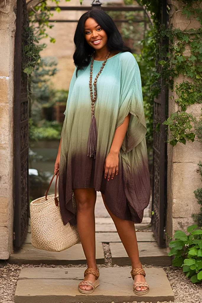 OmbreÌ Kaftan Mini Dress and Braided Sandals