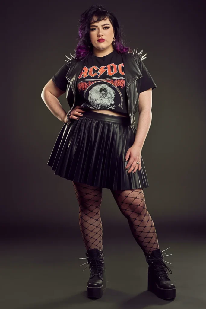 Plus Size Goth Pleated Skirt Punk Fall Outfit
