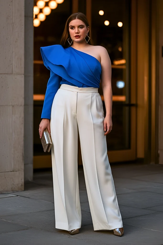 Plus Size Summer Architectural Drape Outfit Date Night Outfit