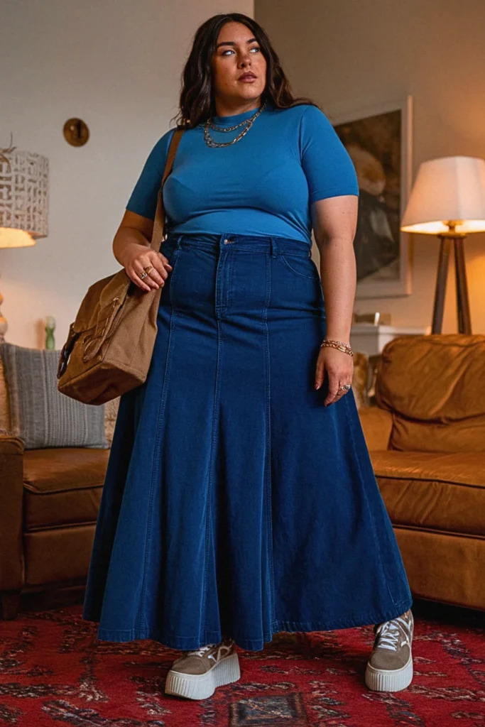 Plus Size Cord Wide-Leg Jean Fall Skirt Outfit