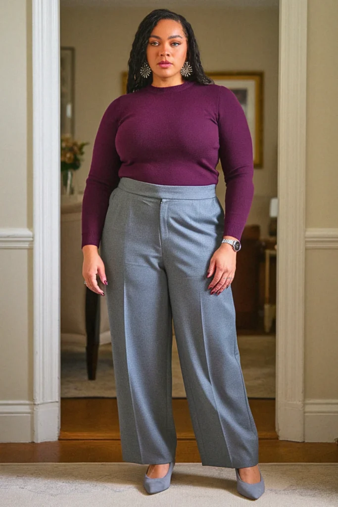 Plus Size Deep Purple Sweater Fall Outfit