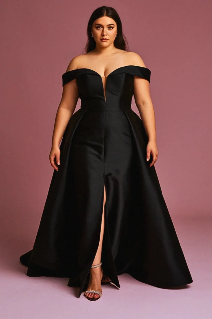 Plus Size Split-Front Column Black Wedding Dress