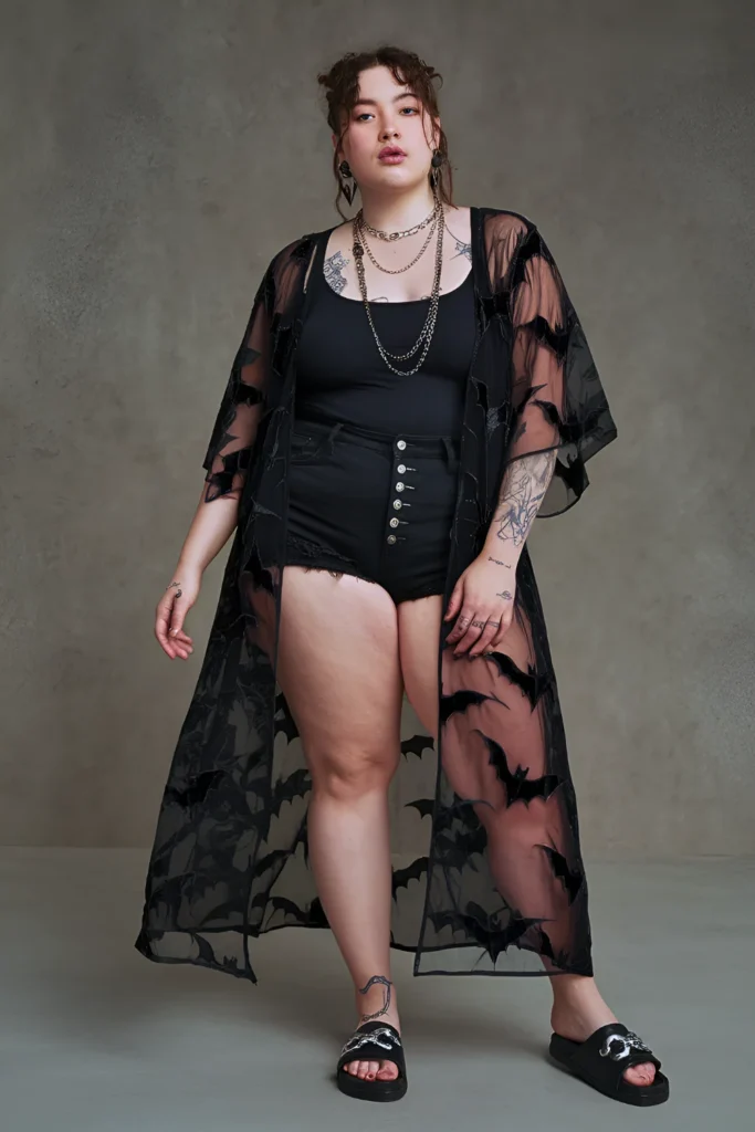 Plus Size Velvet Burnout Kimono Summer Goth Outfit