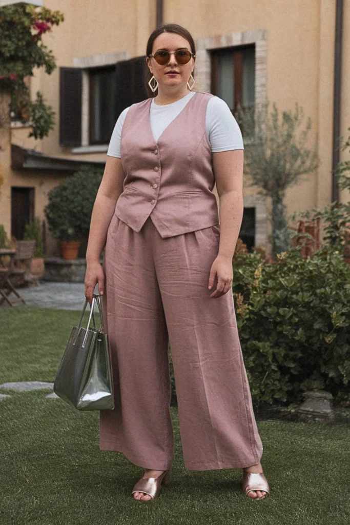 Plus Size Tailored Vest and Pants Summer Outfit