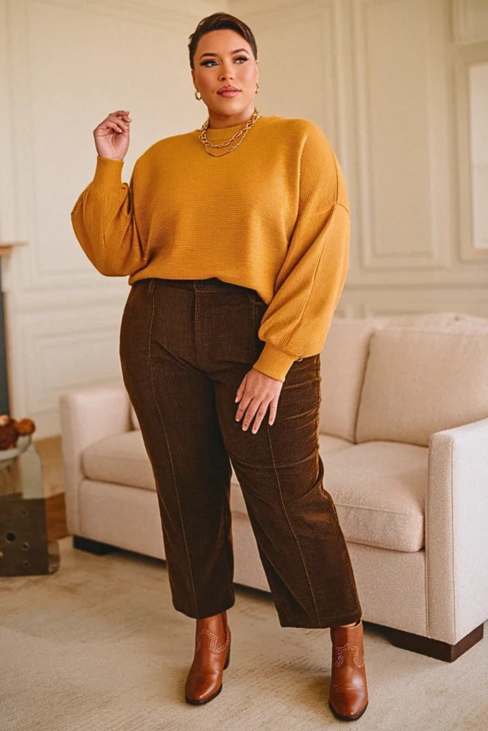 Plus Size Mustard Yellow Sweater Fall Outfit
