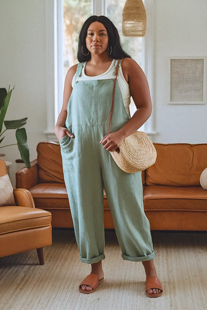 Plus Size Comfy Linen Overalls Summer Outfit