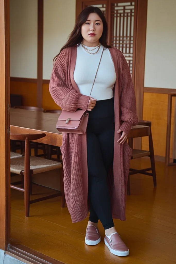 Plus Size Korean Cardigan Coat Autumn Outfit