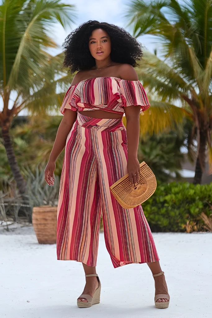 Plus Size Summer Crossover Culottes With Bardot Top Holiday Outfit