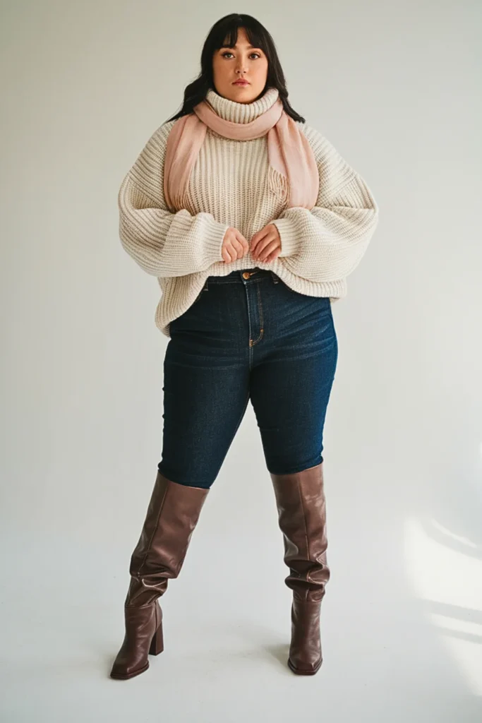 Plus Size Japanese Turtleneck Sweater Cozy Autumn Outfit