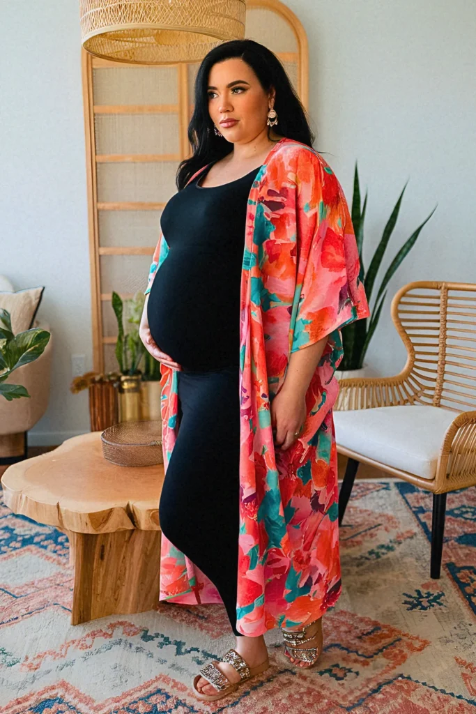Plus Size Summer Kimono Overlay Pregnancy Outfit