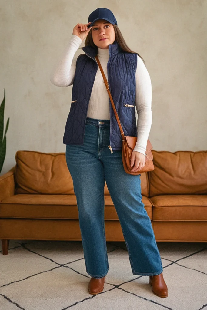 Plus Size Cute Quilted Vest Comfy Fall Outfit