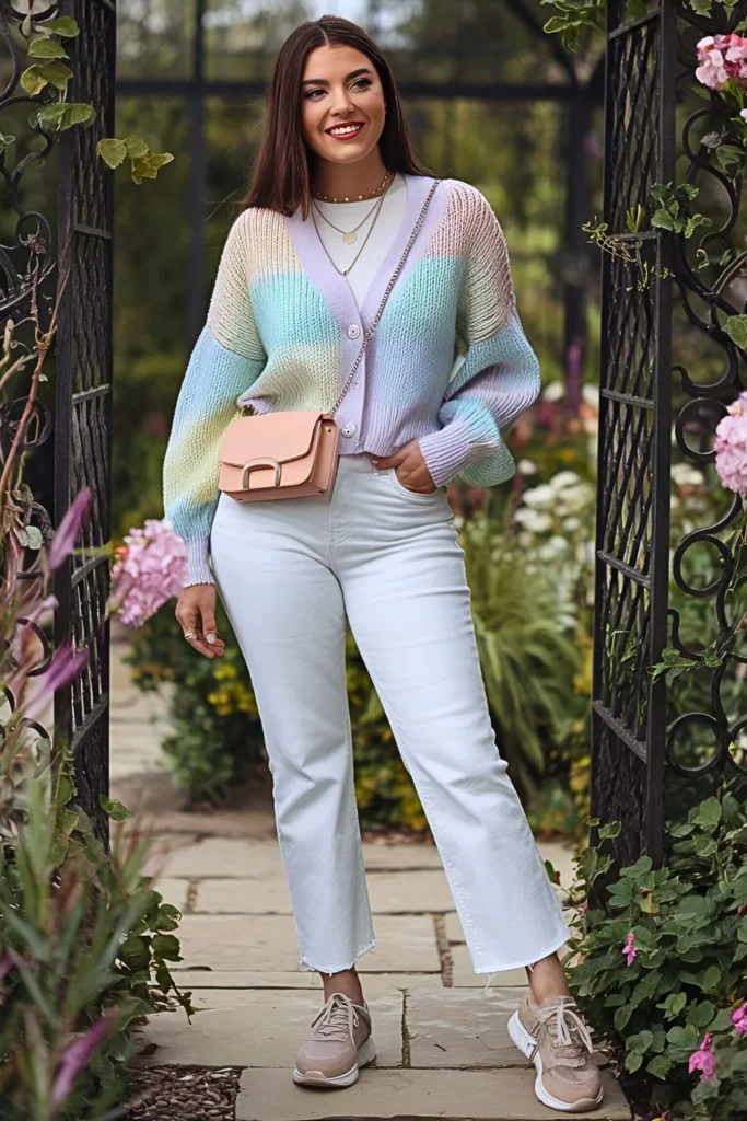 Pastel Knit Cardigan and White Jeans
