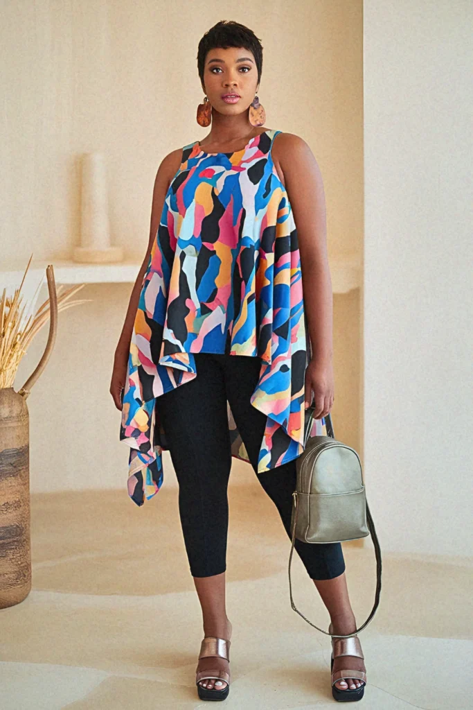 Plus Size Modest Layered Tunic and Cropped Leggings Summer Outfit