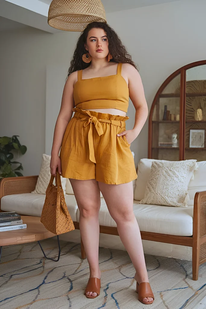 Plus Size Paper Bag Waist Coordinates Summer Outfit