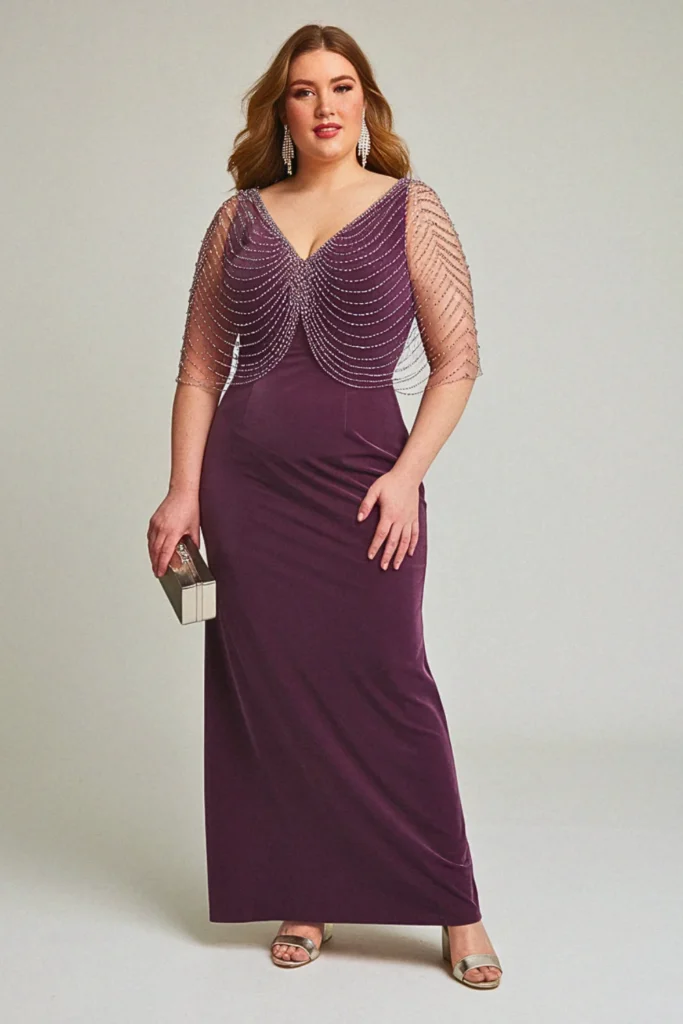 Plus Size Black Tie Beaded Capelet Wedding Guest Dress