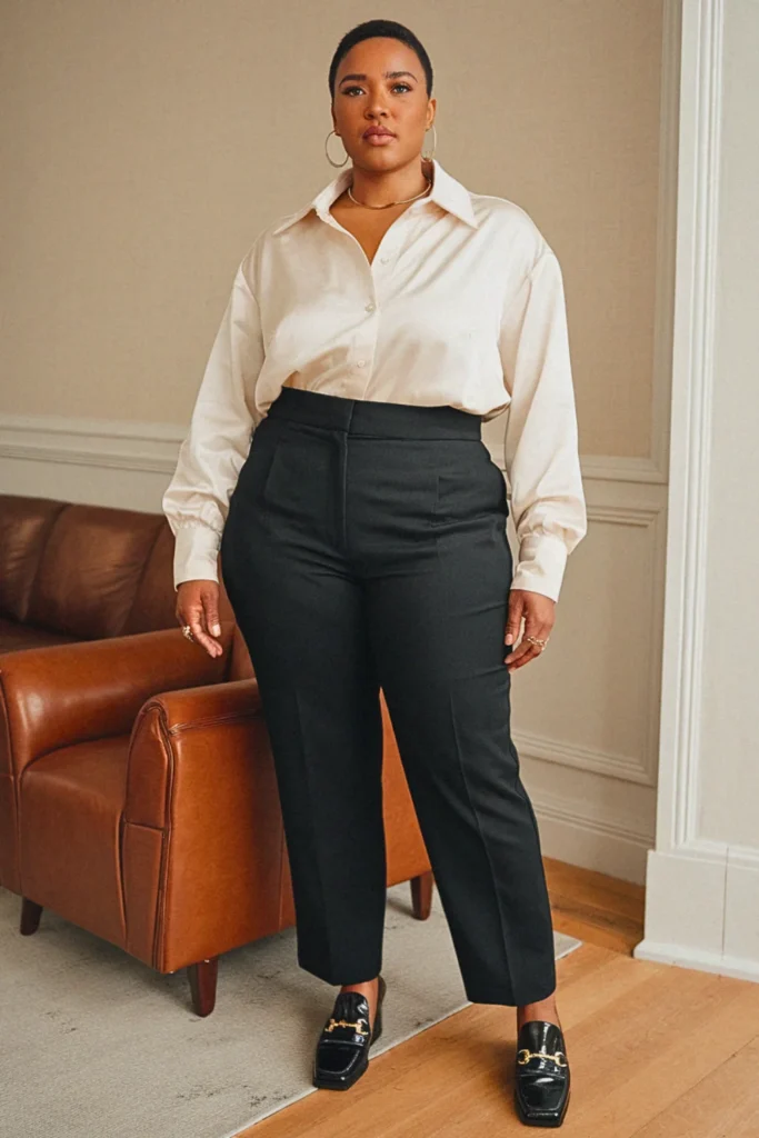 Plus Size Ivory Silk Shirt Fall Outfit