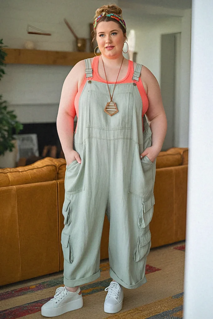 Plus Size Summer Linen Overalls Vacation Outfit