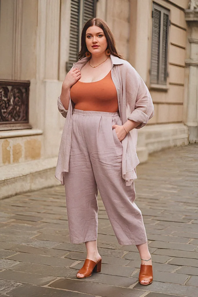 Plus Size Summer Split-Hem Linen Trousers European Outfit