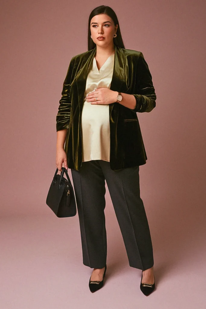 Plus Size Fall Velvet Blazer Professional Maternity Outfit