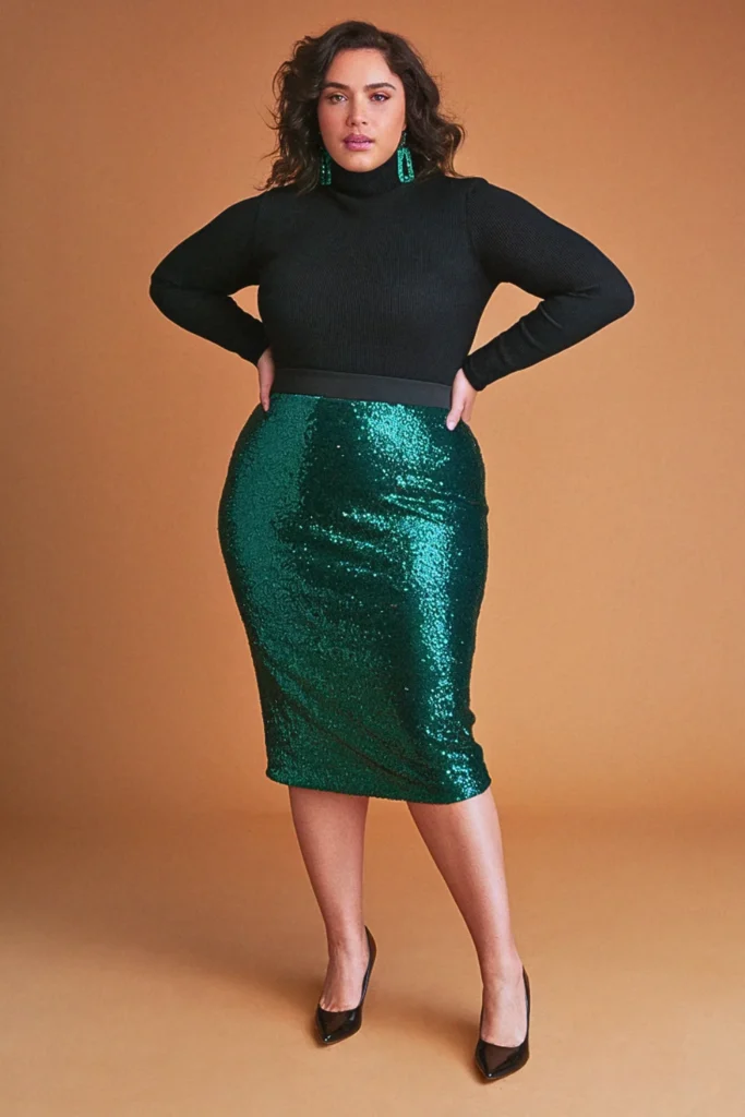 Plus Size Fall Sequined Midi Skirt Birthday Outfit