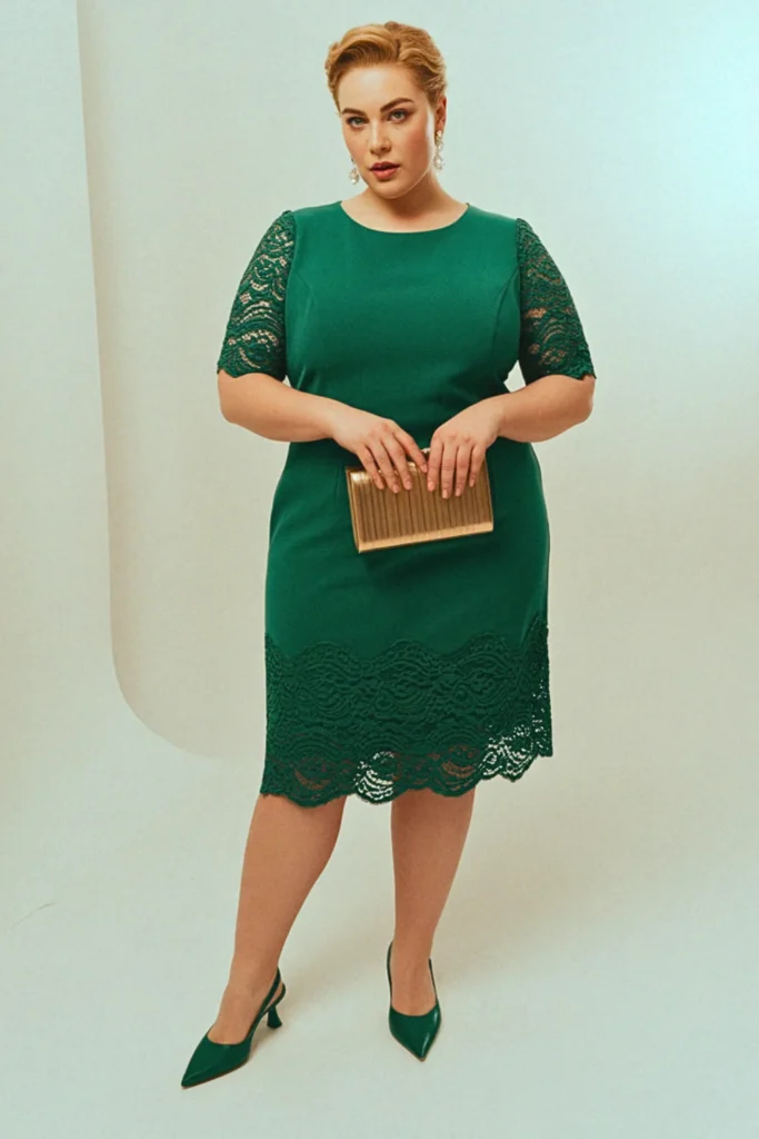 Plus Size Scalloped Lace Overlay Cocktail Wedding Guest Dress