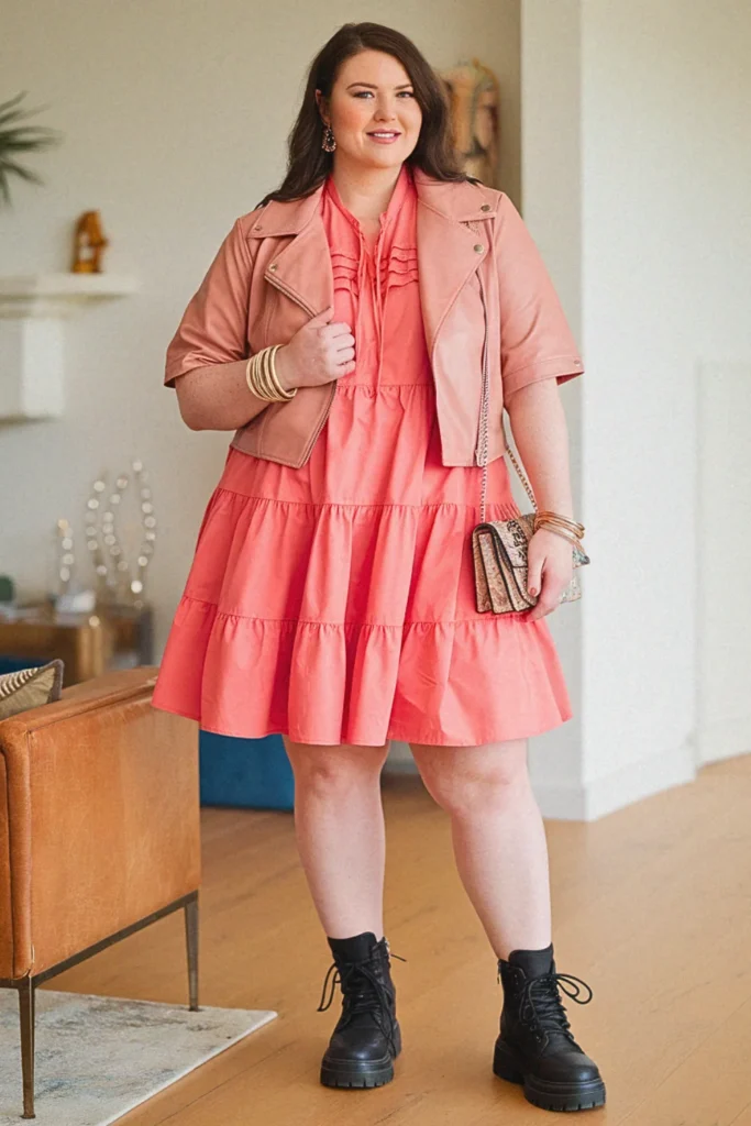Tiered Ruffle Mini Dress with Leather Jacket Birthday Outfit