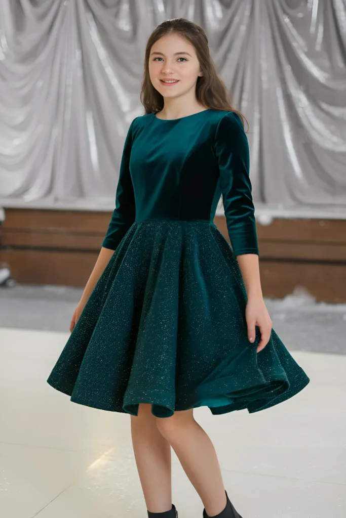 Middle School Winter Dance Forest Green Velvet Dress