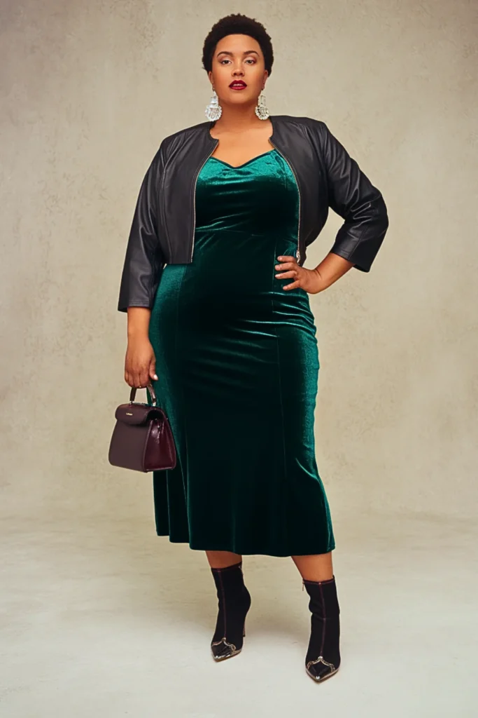 Plus Size Velvet Midi Dress Fall Outfit
