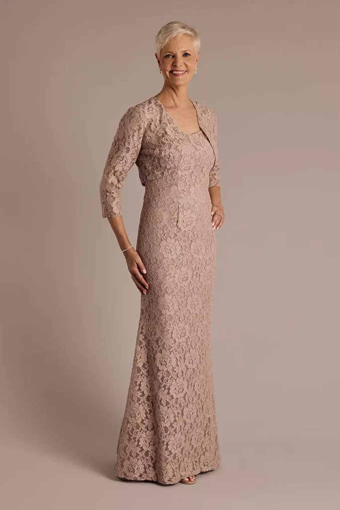 Blush Allover Lace Three-Quarter Sleeve Jacket Dress