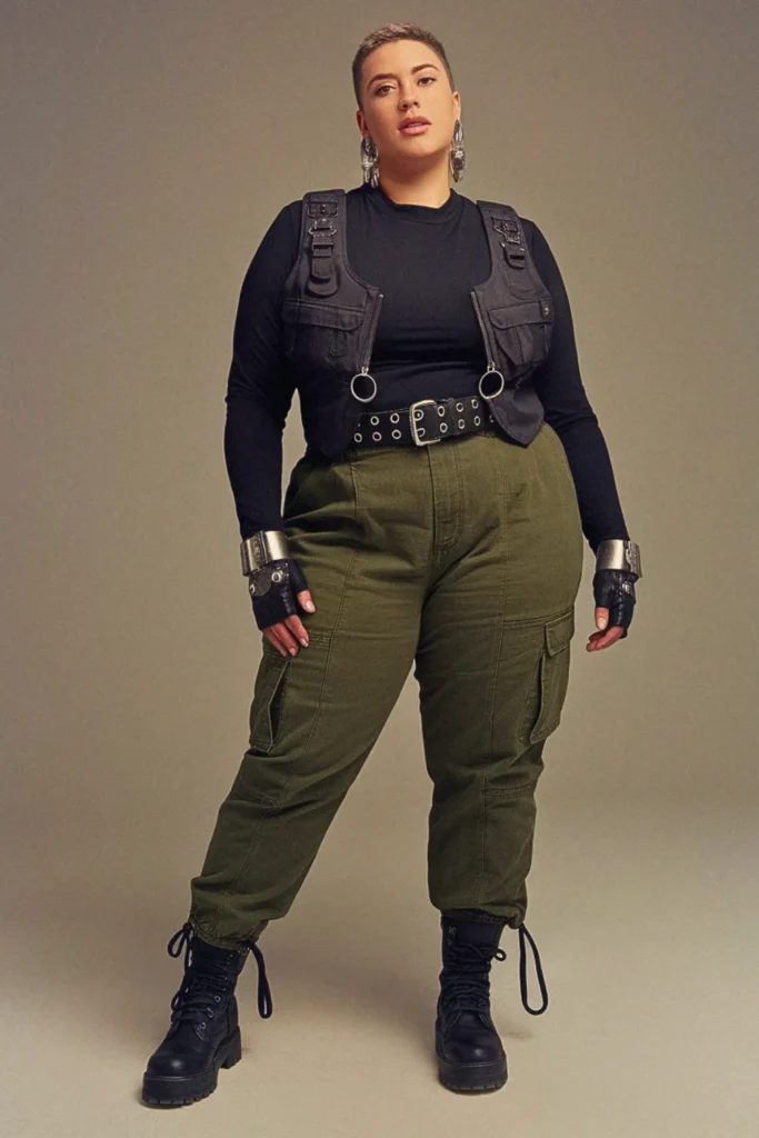 Plus Size Fall Cargo Pants Utilitarian Grunge Outfit