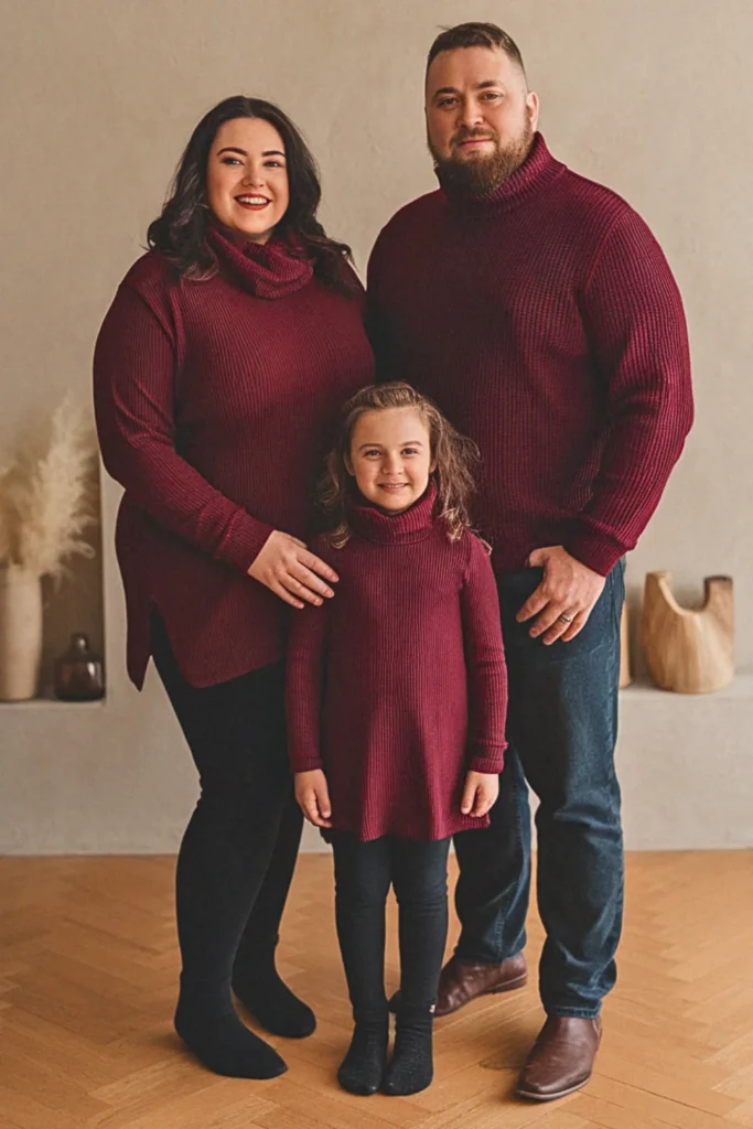 Plus Size Fall Cranberry Turtleneck Sweater Family Outfit
